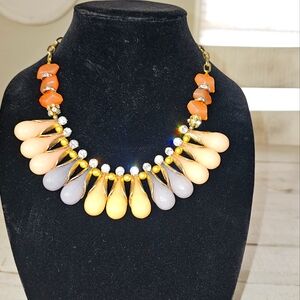 Vintage light peach Dangle Bib Statement necklace 21" long